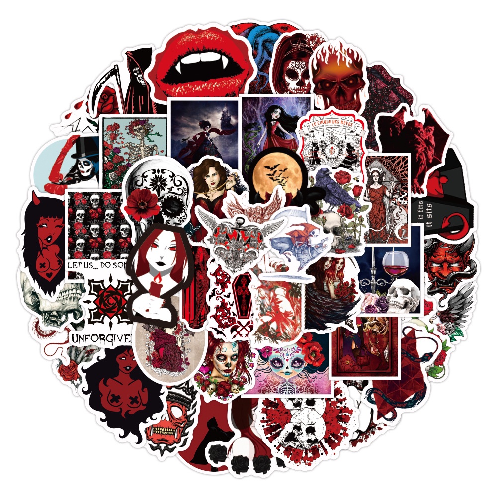50/25/10 Miếng Dán Trang Trí Điện Thoại Laptop Sổ Lưu Niệm Hình Ác Quỷ Màu Đỏ Đậm Kiểu Gothic Gothic