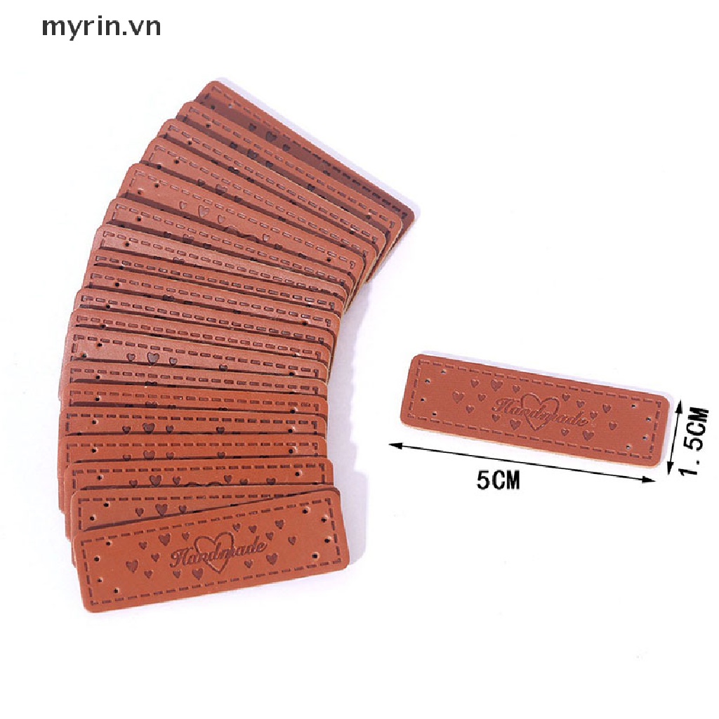 Set 50 Miếng Nhãn Da PU Hình Trái Tim In Chữ Made with Heart Dùng Để May Vá Thủ Công