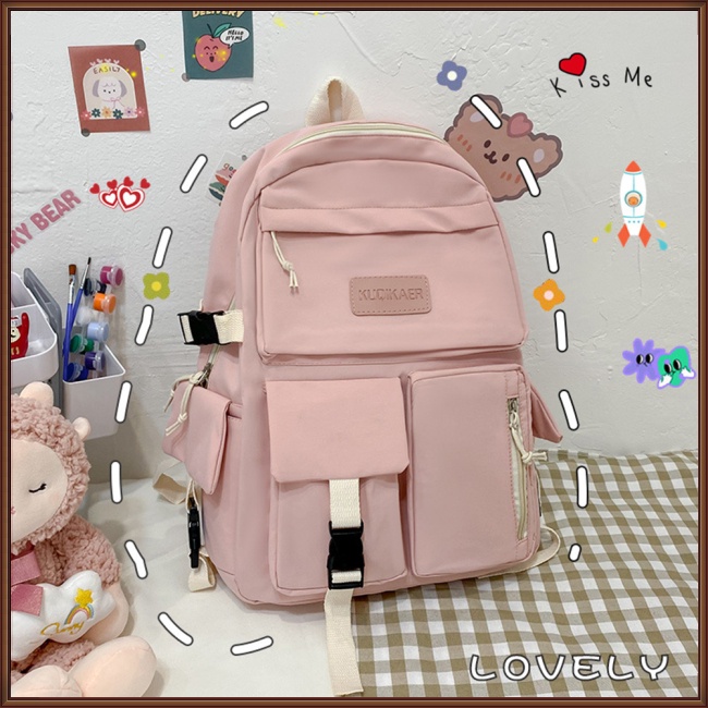 Ba Lô Đi Học / Du Lịch Vải Canvas Siêu Nhẹ Kích Cỡ Lớn Đơn Giản Xinh Xắn