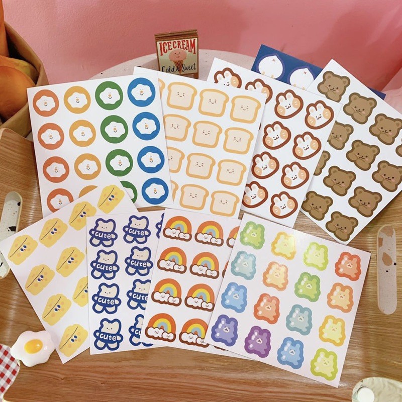 Set 2 tấm sticker trang trí Béo shop dán sổ ghi chú bookmart kệ tủ decor bàn học ST03
