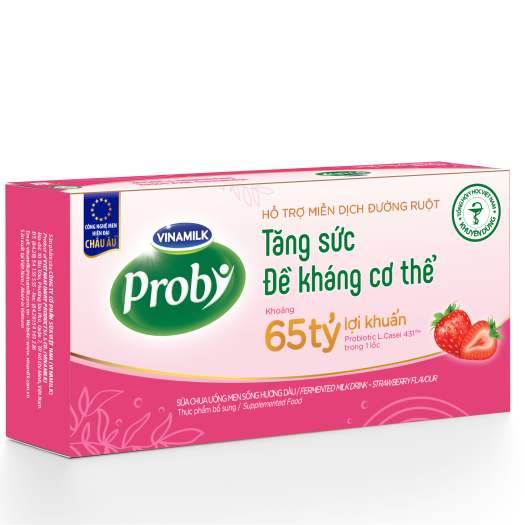 THÙNG 50 CHAI SỮA CHUA UỐNG PROBI DÂU - LỐC 5 CHAI 65ML