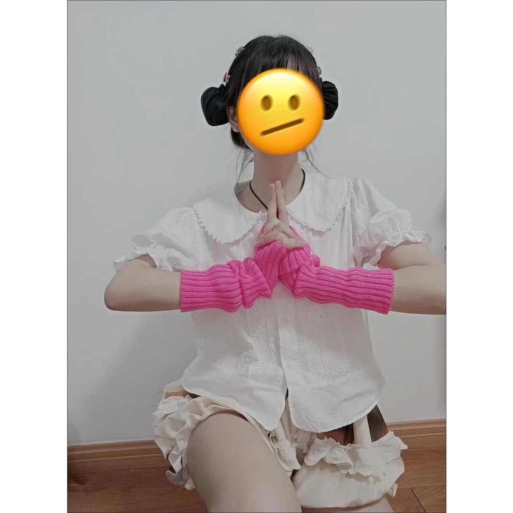 Găng Tay Dệt Kim Hở Ngón Hóa Trang Lolita Y2k