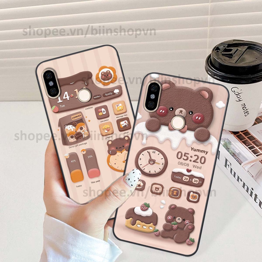 Ốp Xiaomi Redmi Note 5 / Note 6 in 3D icon gấu nổi siêu xinh, siêu đáng yêu, cá tính phong cách
