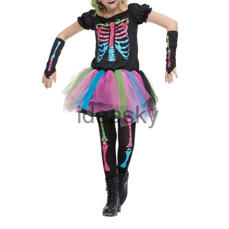 Trang Phục Hóa Trang halloween Bộ Xương Màu Cầu Vồng Mới 2022 Cho Bé Gái
