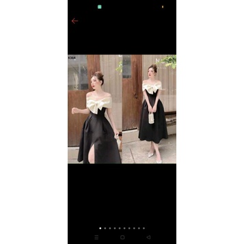 Váy Nữ Xòe Xẻ Tà Kết Hợp Nơ Tiểu Thư Sang Trọng