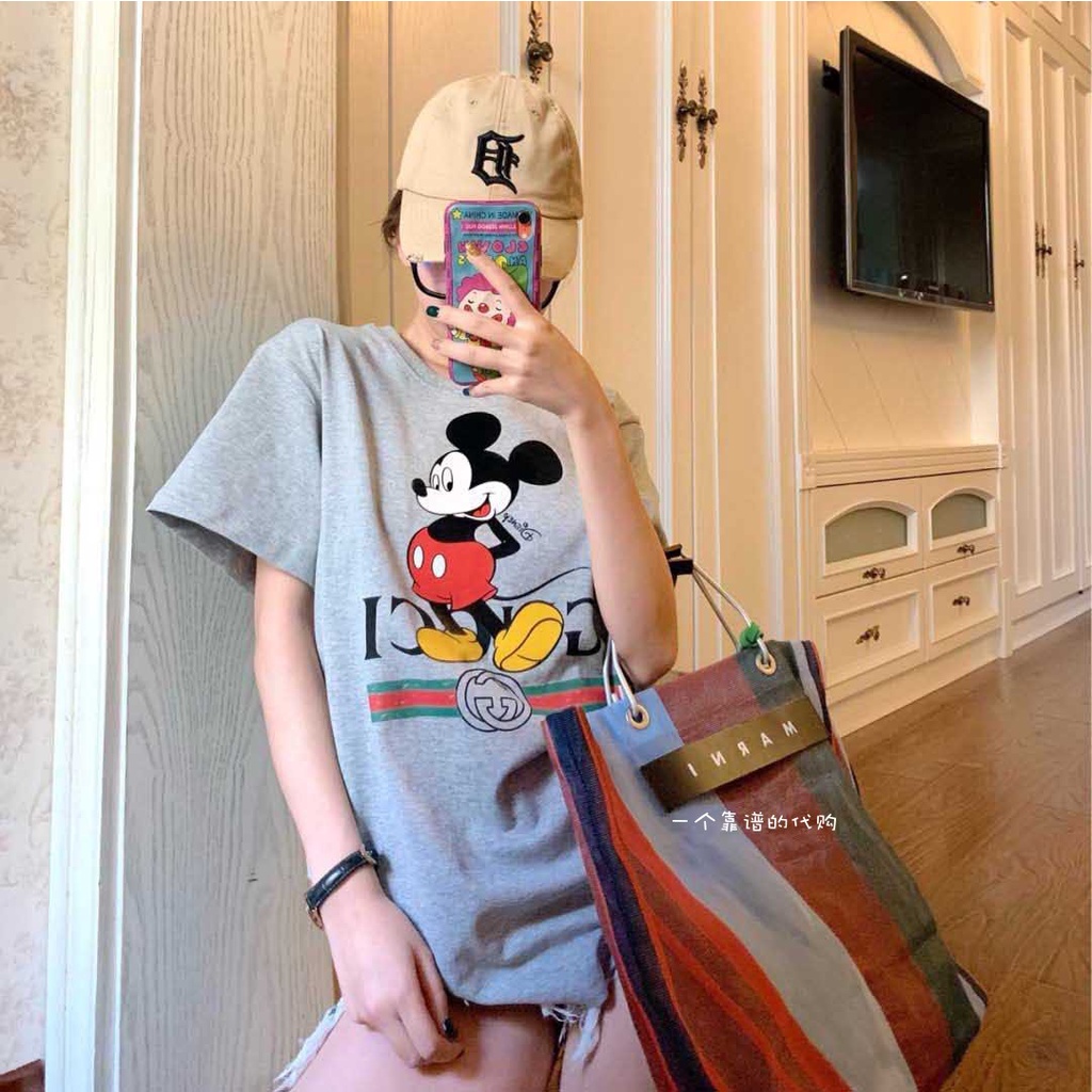 Áo Thun Tay Ngắn Cổ Tròn In Họa Tiết Chuột Mickey Gucci Thời Trang Cho Nam Và Nữ