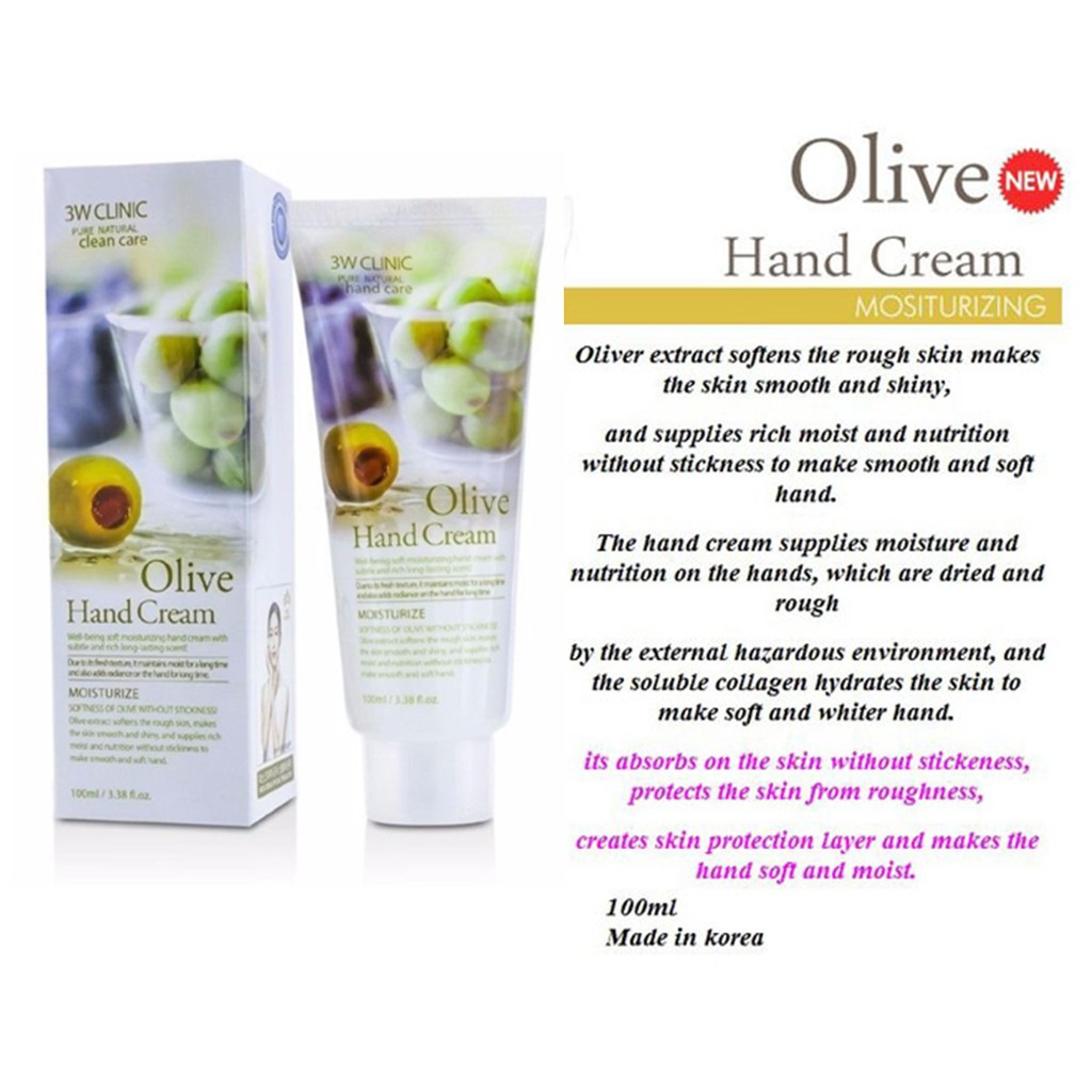 Kem Dưỡng Da Tay Olive 3W Clinic Olive Hand Cream 100ml
