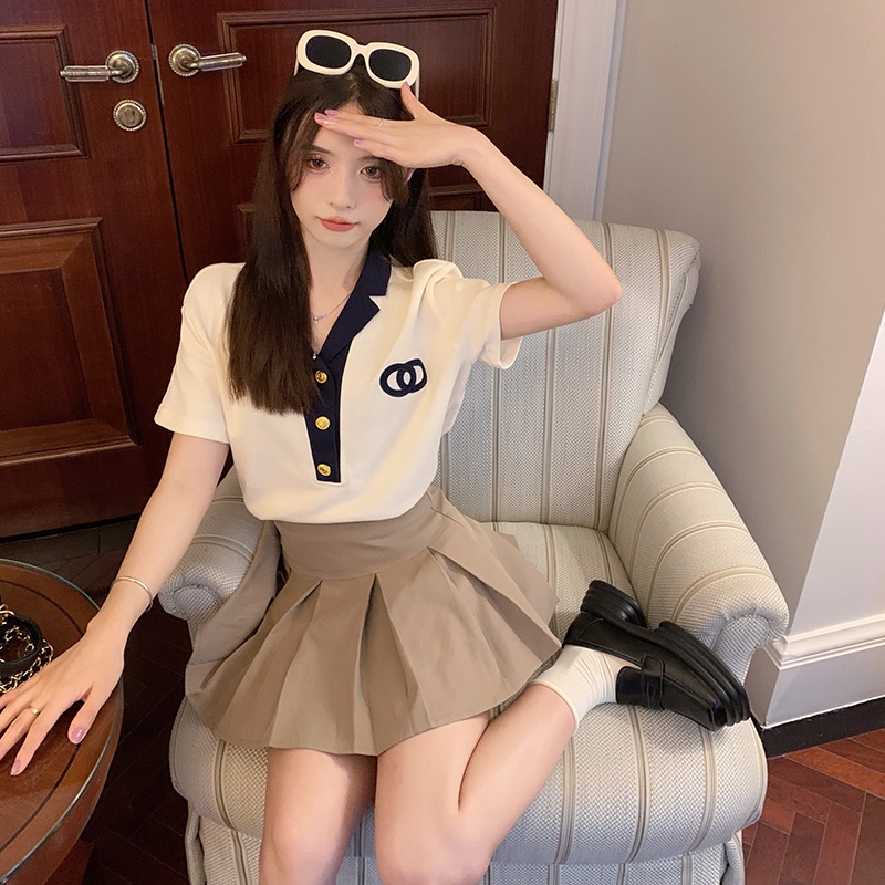 Áo Thun POLO Ngắn Tay Màu Sắc Tương Phản Phong Cách Hàn Quốc Dành Cho Nữ