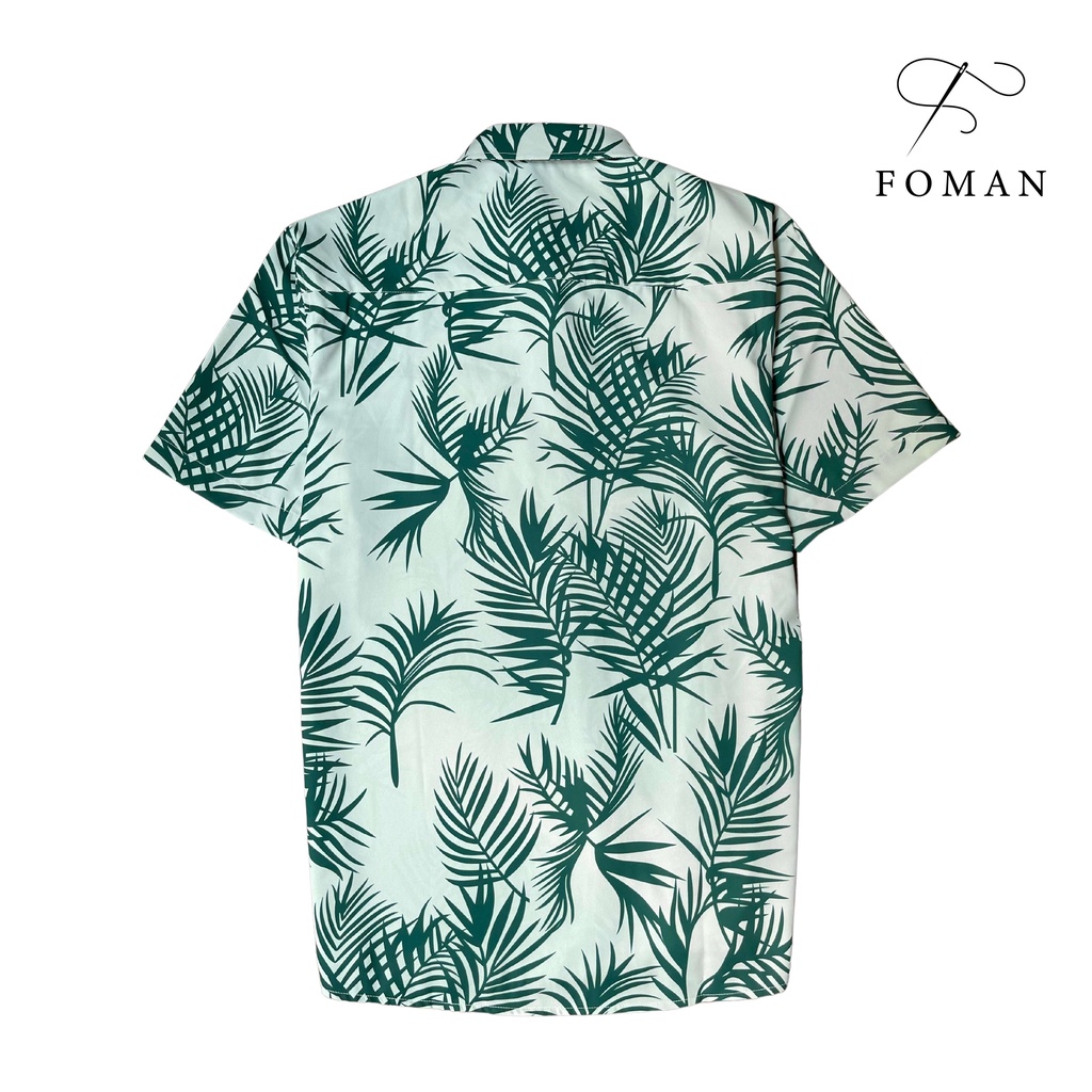 Áo sơ mi nam hoạ tiết Palm Leaves FOMAN tay ngắn vải lụa thấm hút, thoáng khí, không nhăn (FM28)