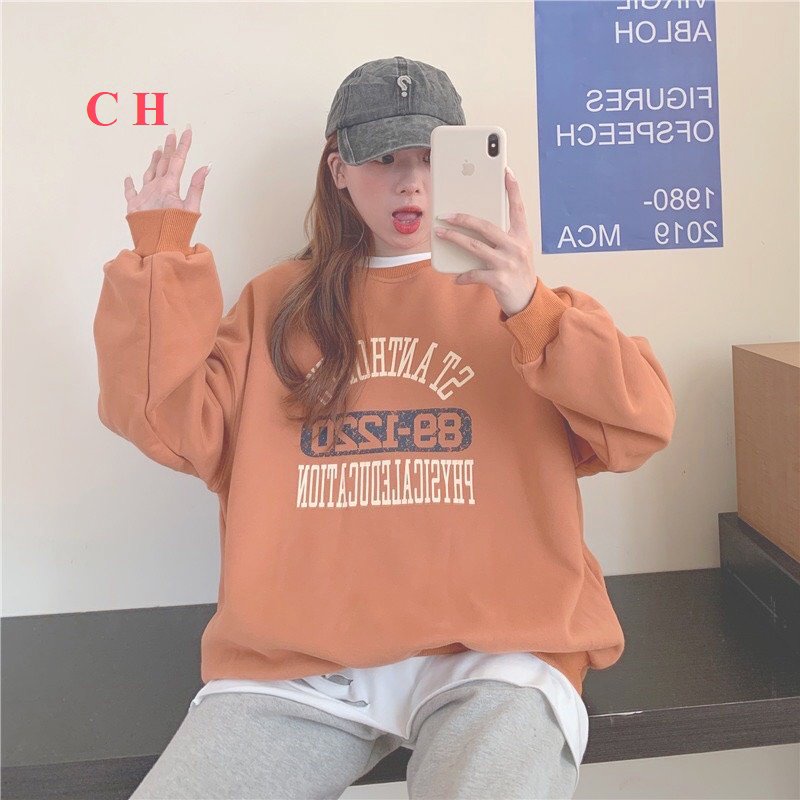 Áo Nỉ 89-1220 PEONYB Nữ [FREESHIP]  Sweater form rộng tay bồng, hoodie cổ tròn in hình vintage cá tính Ulzzang