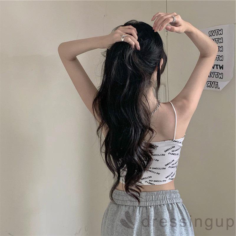 Áo croptop 2 dây cổ chữ V in họa tiết chữ quyến rũ cho nữ