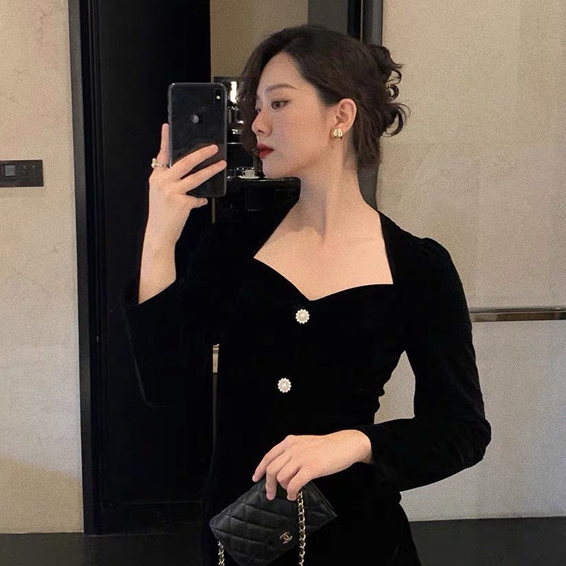 Đầm Dài Ôm Eo Tay Dài Phong Cách Pháp Cổ Điển Thời Trang Thu Đông Hàng Mới Dành Cho Nữ
