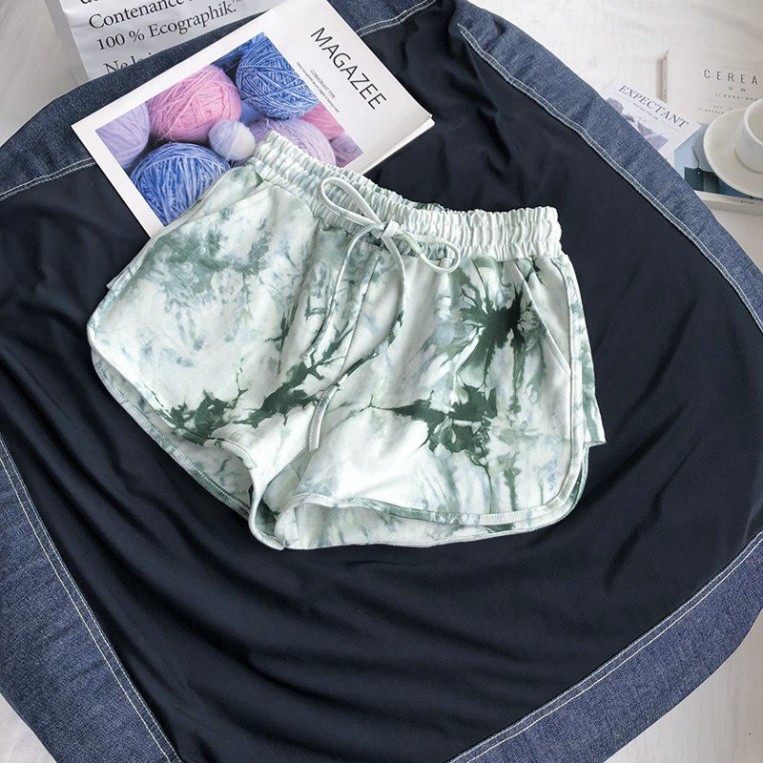Short Cộc Loang Màu Mặc Đi Ngủ Nữ Đen Rêu Xanh Hồng - Quần đùi Loang suông trơn chất thun co giãn mặc ở nhà Ulzzang - Sp