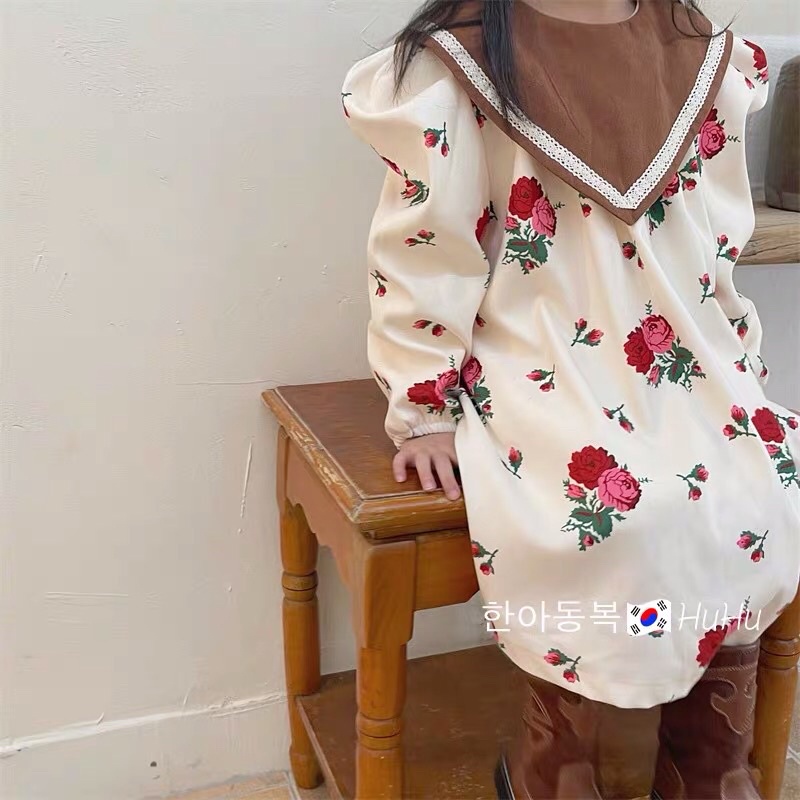 Đầm cho bé gái phong cách Hàn Quốc 2021 chất liệu nhung cotton