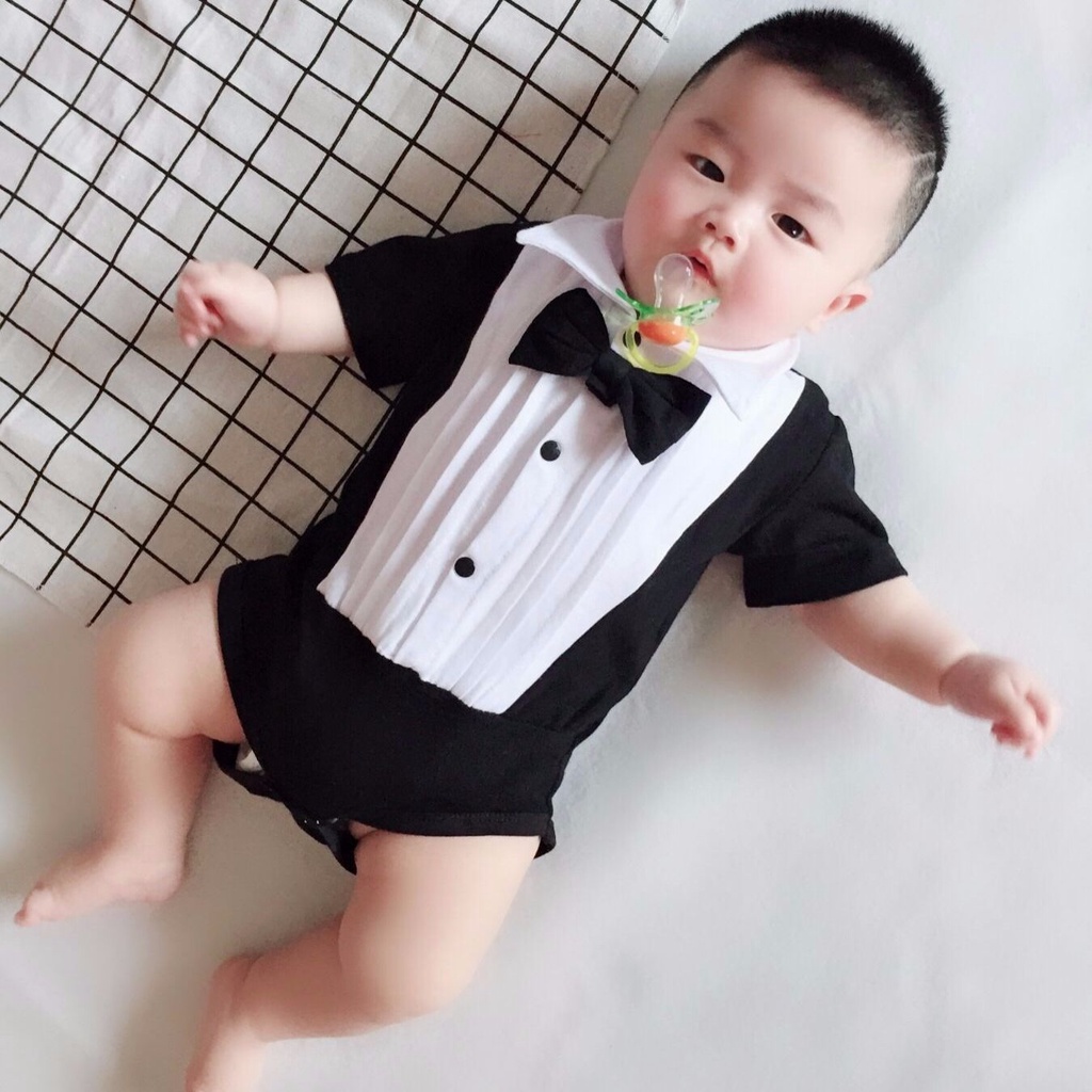Áo Liền Quần Ngắn Tay Dễ Thương Cho Bé Trai 1-12 Tháng Tuổi