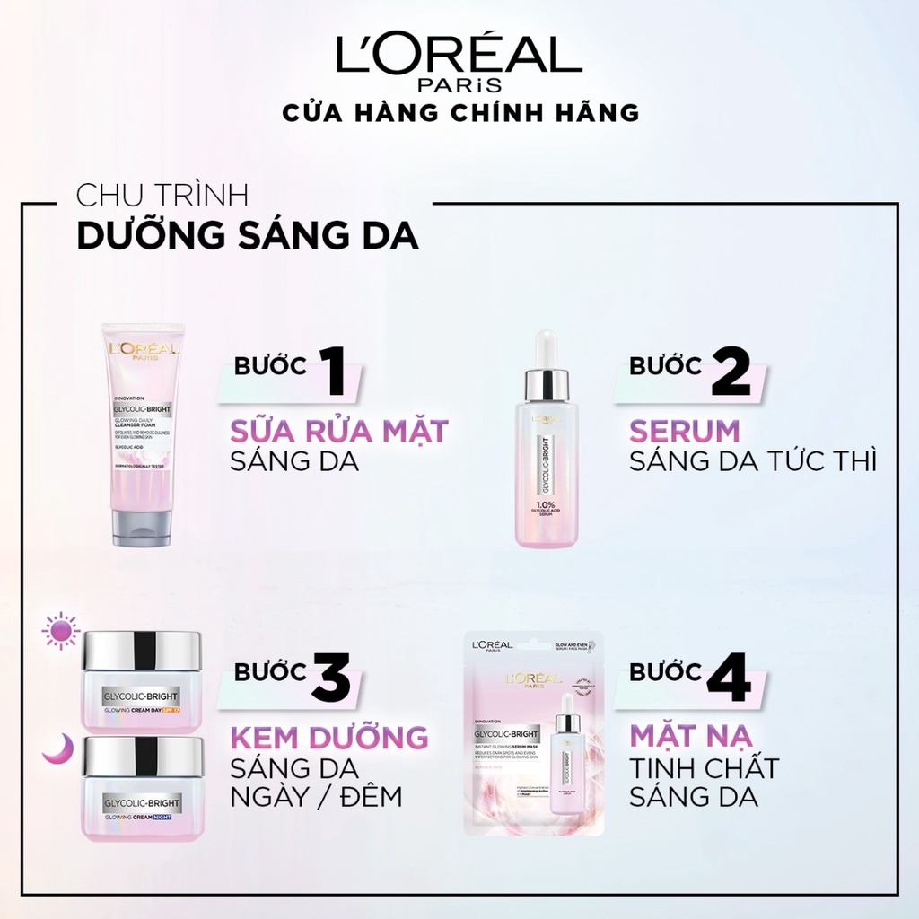 Serum dưỡng sáng mờ thâm nám L'Oreal Paris Glycolic Bright 1.0% Glycolic Acid (AHA) 30ml