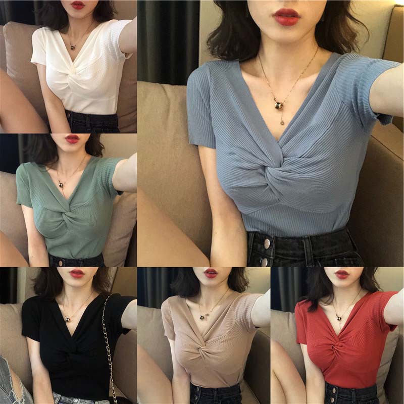 Áo Thun Tay Ngắn Cổ Chữ V Thời Trang Mùa Hè Cho Nữ | BigBuy360 - bigbuy360.vn