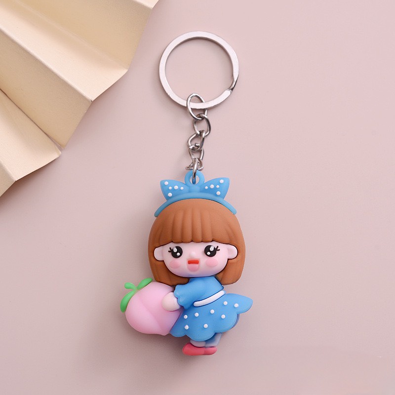 Móc Chìa Khóa , Móc Cài Balo Cô Bé Ôm Đào Siêu Cute