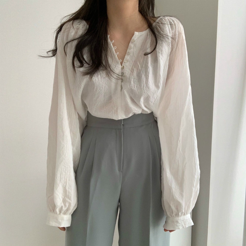 Áo Sơ Mi Tay Dài Dáng Rộng Thiết Kế Đơn Giản Dễ Phối Đồ Cho Nữ 35797