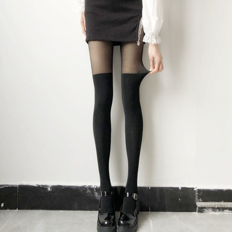 Yoi Quần Tất Lụa Jacquard Họa Tiết Hình Xăm Giả Khâu Gợi Cảm Cho Nữ