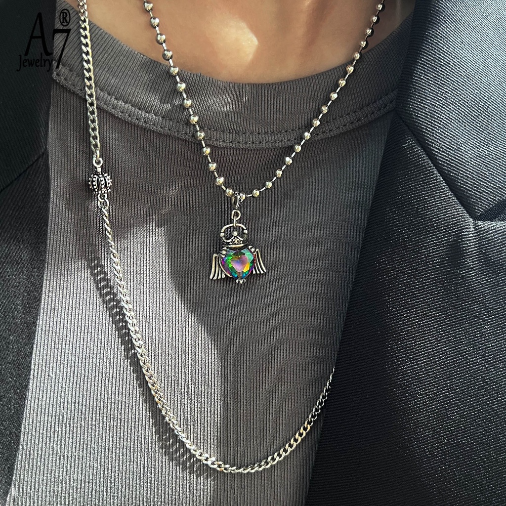 Vòng cổ Bạc Thái Mặt Vương Miện Màu Sắc A7