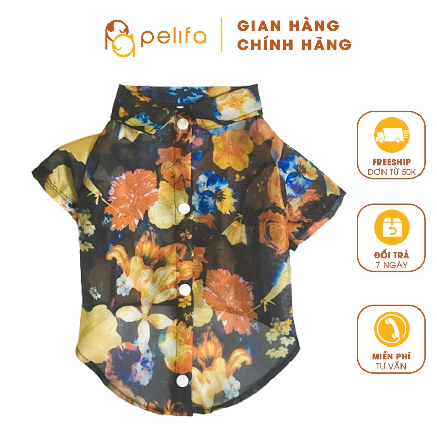 Quần áo thú cưng, áo sơ mi lưới đen họa tiết hoa - Pelifa