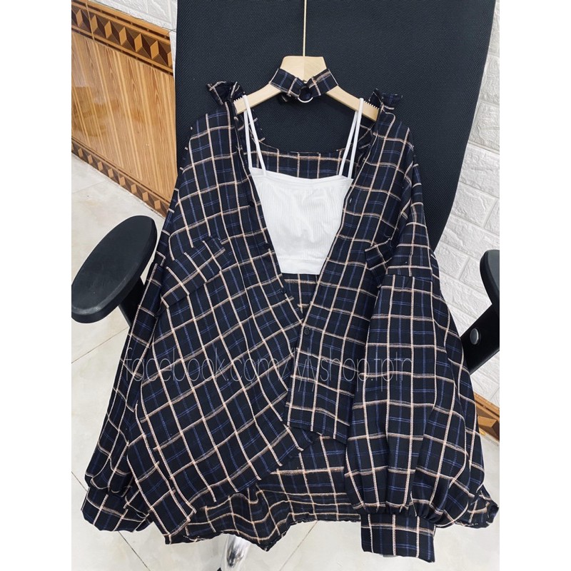 Áo sơ mi nữ form rộng Lylyshop Unisex M01, kiểu sơ mi tay phồng kẻ sọc caro chất kate cotton mềm mịn mặc muà hè - thu | BigBuy360 - bigbuy360.vn