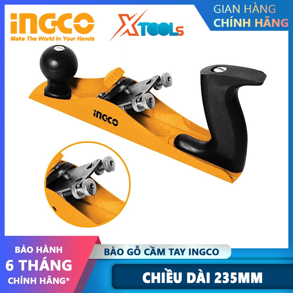 Bào gỗ cầm tay INGCO HPL01300 bào gỗ cầm tay mini Chiều dài 235mm, Thép Q195, Chiều rộng chiều sâu bào 44x2mm làm mịn, v