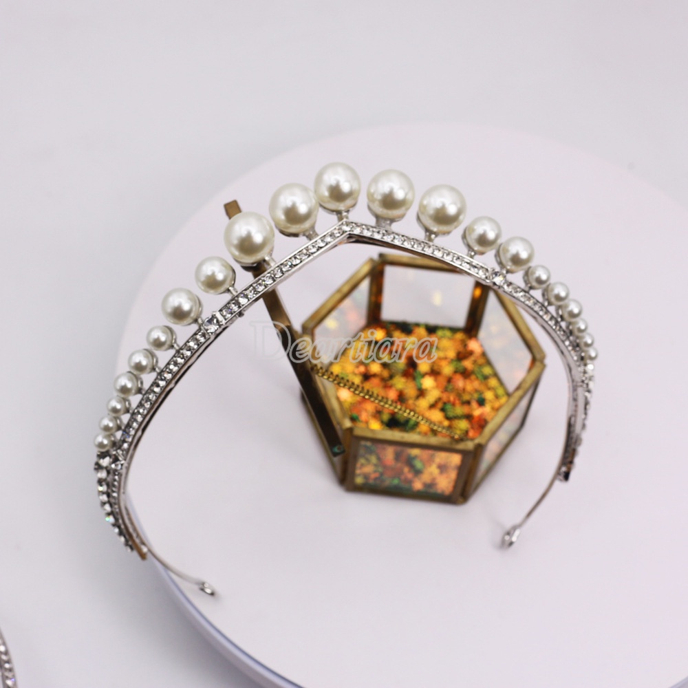 Vương Miện Hợp Kim Đính Ngọc Trai Nhân Tạo Cho Cô Dâu