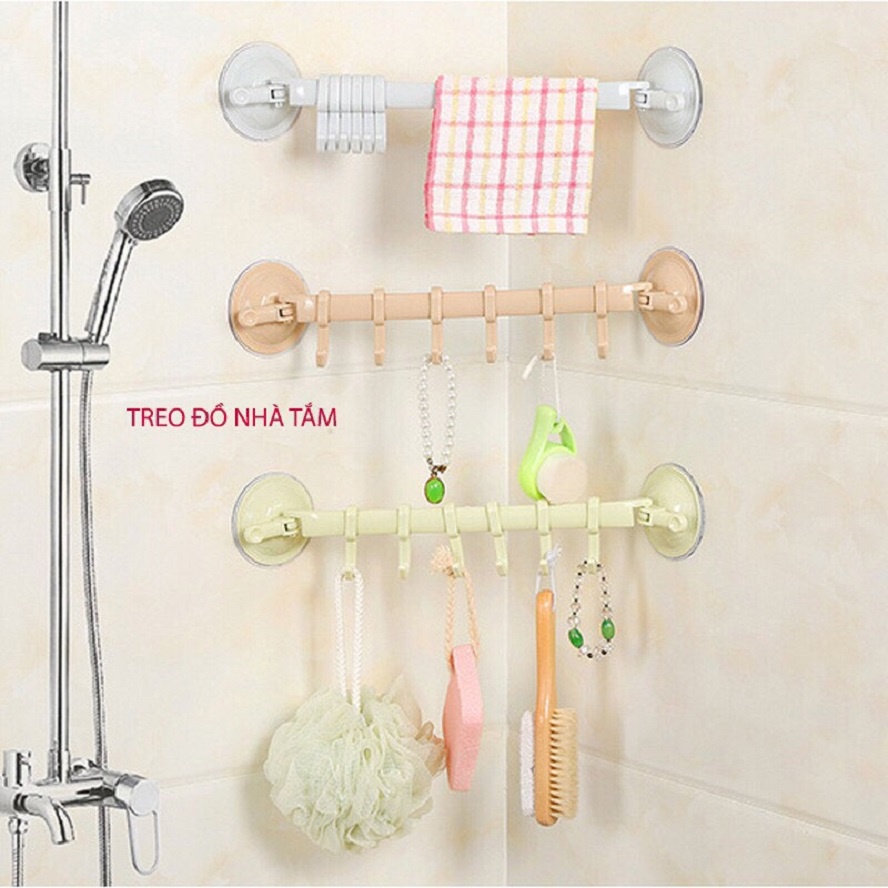 Móc treo nhựa 6 móc treo đồ đa năng công nghệ hút chân không siêu chắc không cần khoan vít MMS 101256