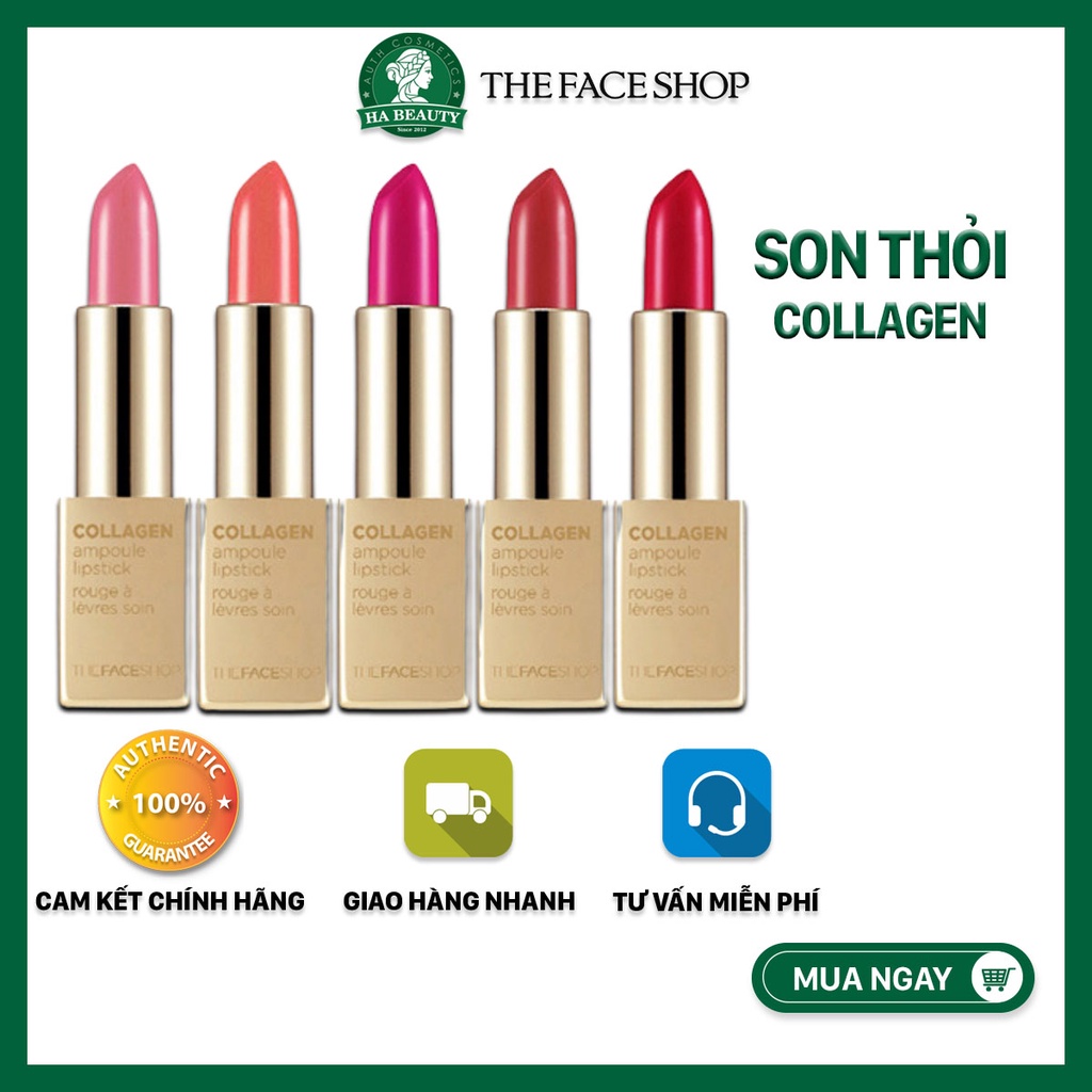 Son thỏi dưỡng môi có nhiều màu căng mọng quyến rũ tự nhiên The Face Shop Collagen Ampoule Lipstick 3.5g
