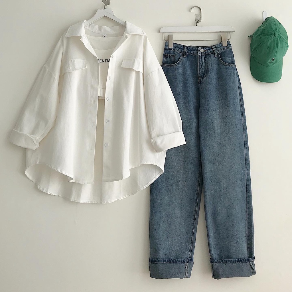 Quần Jeans Xanh Trơn Nữ Basic Quần Bò Dáng Suông Dài Ống Đứng Chất Liệu Demin Cao Cấp Lưng Cao CLAW 2832 Gous Official