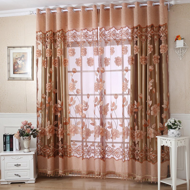 Rèm cửa trang trí phòng khách hình hoa mẫu đơn