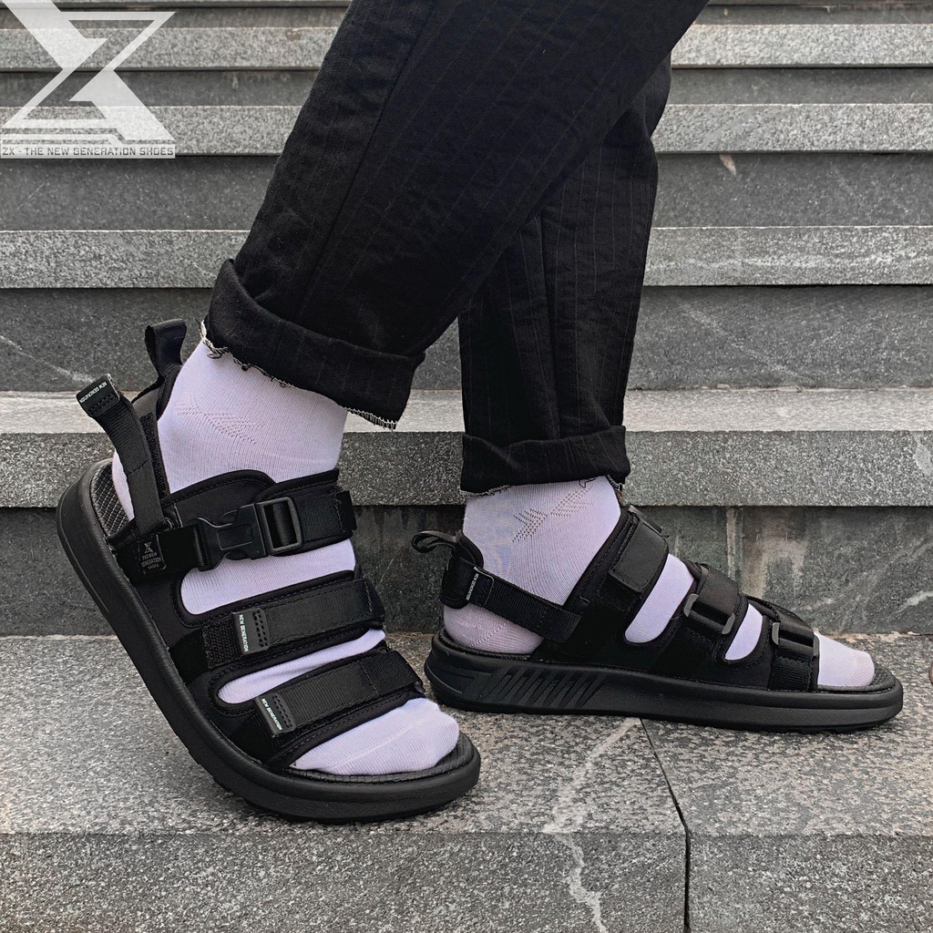 [Mã SKAMLTSM9 giảm 10% đơn 99K] Sandal Unisex Streetstyle - ZX3408 Black white - 3 Quai - quai sau tháo rời