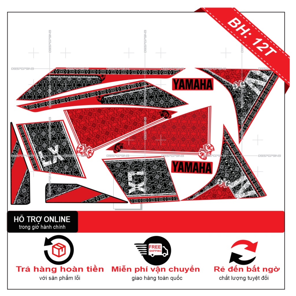 TEM XE NOUVO 4,LX HOA VĂN ĐỎ ĐEN -- SHIN DECAL 2