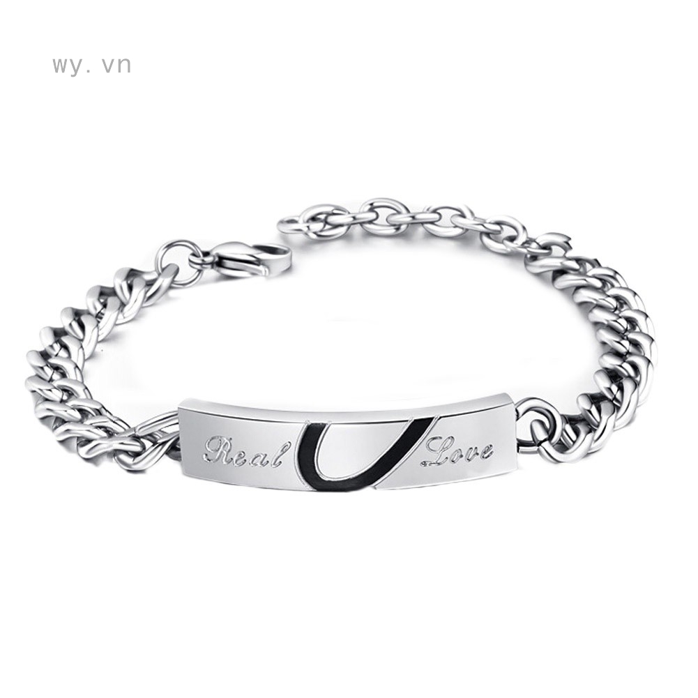 1 Vòng Tay Đôi Bằng Thép Titan Khắc Chữ True Love Và Love