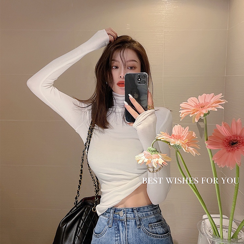QADCOL Áo thun cổ cao dáng ôm thời trang thu đông cao cấp cho nữ