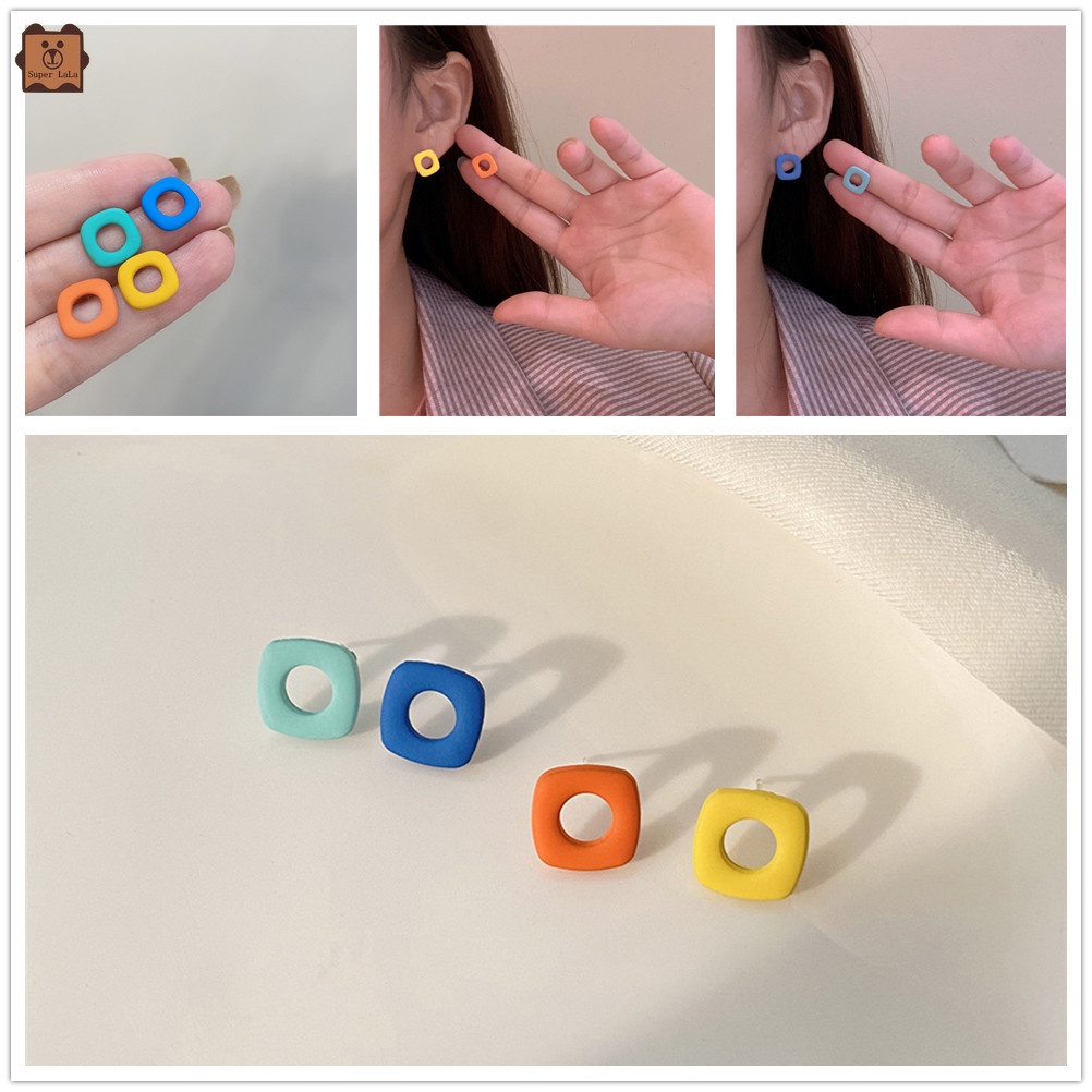 Bông tai hình vuông màu sắc tương phản thời trang cho nữ