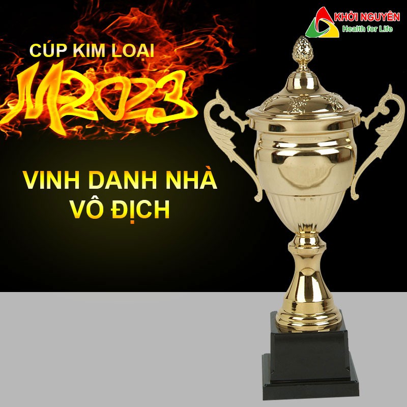 Cúp kim loại cao cấp M-2023 + Free in tem Logo giải đấu