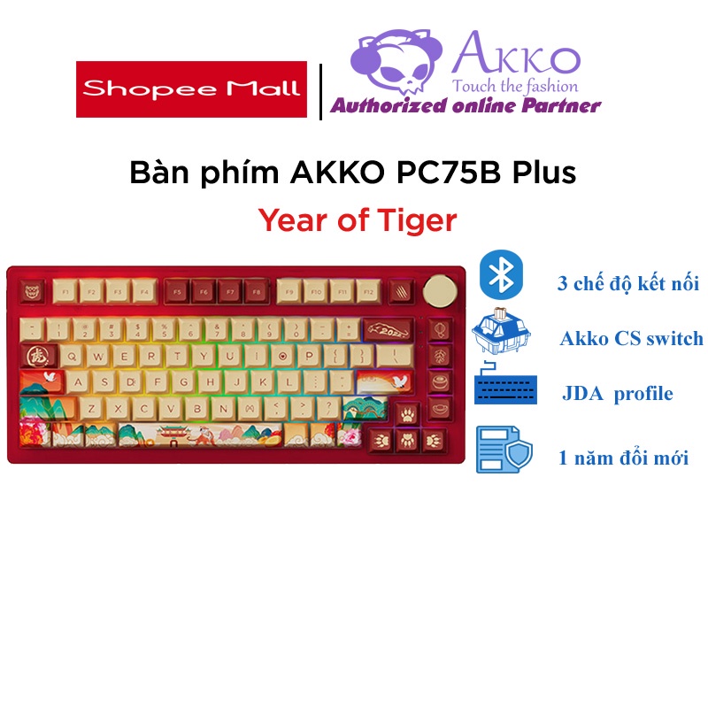 Bàn phím cơ AKKO PC75B Plus Year of Tiger (Bluetooth 5.0 / Wireless 2.4Ghz / Hotswap / Foam tiêu âm 