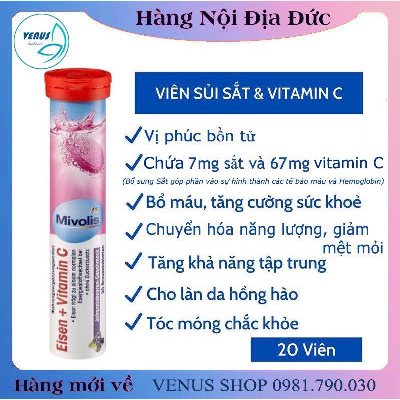 Set 03 tuýp viên sủi Mivolis Đức bổ sung Sắt và Vitamin C tăng cường đề kháng, 20 viên - Hóa đơn đầy đủ