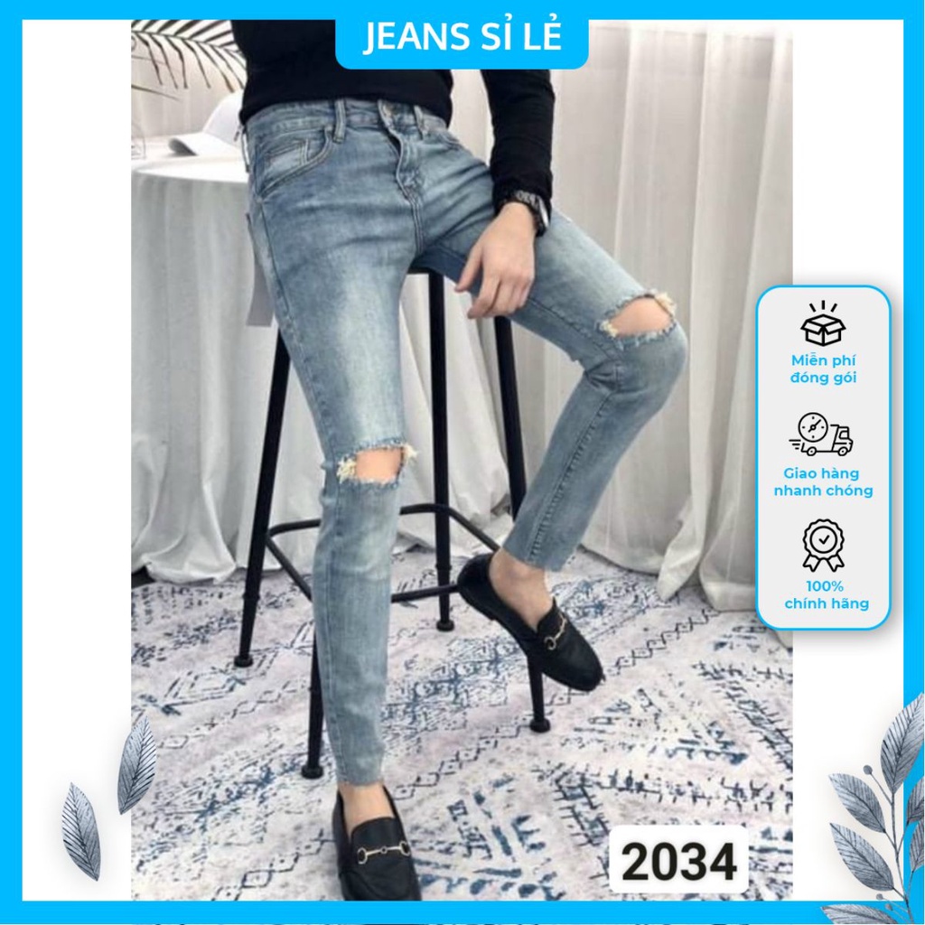 Quần jean nam dài K2034 mẫu wash rách gối màu xanh phong cách trẻ trung năng động – Shop jean sỉ lẻ