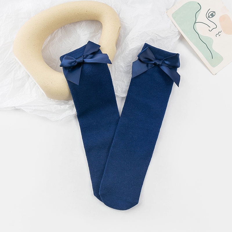 Vớ cotton Màu Trơn Chống Muỗi Đính Nơ Dễ Thương Thời Trang Mùa Hè Cho Bé Gái 3-12 Tuổi