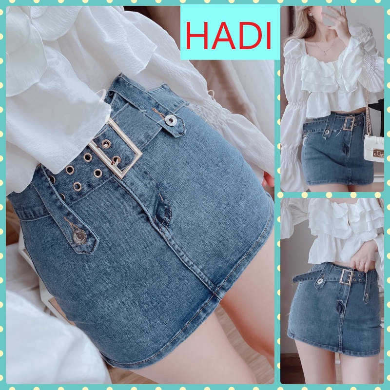 [ VIDEO+FREESHIP ] CHÂN VÁY JEANS NỮ LƯNG CAO LAI CUỐN NỊT KHOEN VUÔNG PHỐI ĐĨA TO CO GIÃN XANH NHẠT TÔN DÁNG HADI