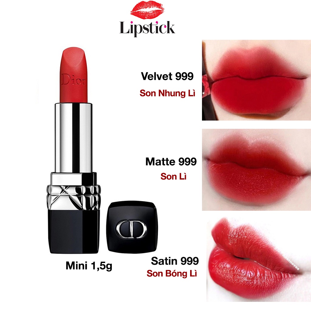 Son môi Dior Rouge 999 Matte mini màu đỏ tươi chính hãng, son mini size 1,5g