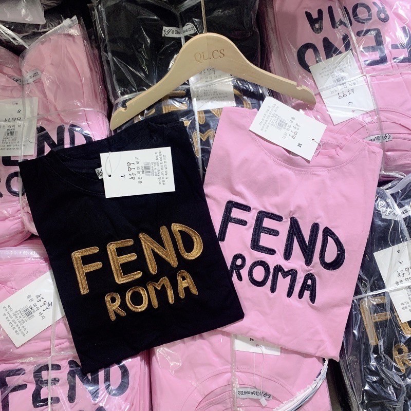 BÁN SỈ ÁO PHÔNG COTTON THÊU CHỮ FEND ROMA 2 MÀU NỮ