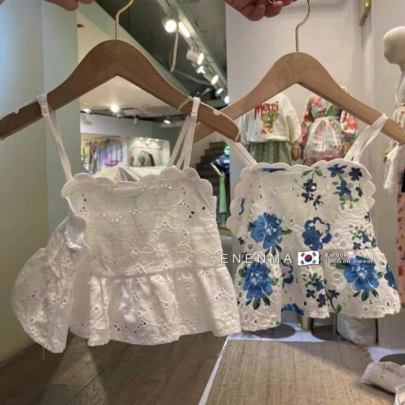 Áo Thun Mùa Hè 50% Tay Cộc Hai Dây In Họa Tiết Hoa Thời Trang Hàn Quốc Cho Bé Gái 5