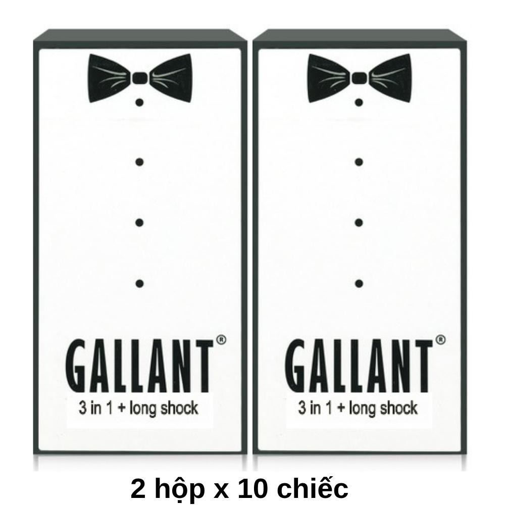 2 Hộp Bao Cao Su Gallant 3 in 1 Long Shock Hộp 10 cái