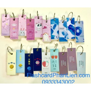 Combo flashcard 3x8cm góc vuông kèm khoen bìa in - Flashcard trắng Phan Liên
