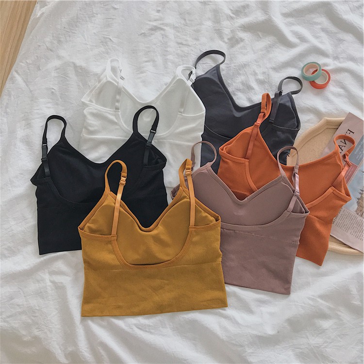 [Mã FASHIONT4WA2 giảm 10K đơn 50K] Áo Croptop, Áo Tập Gym Có Mút Đệm Ngực Co Giãn